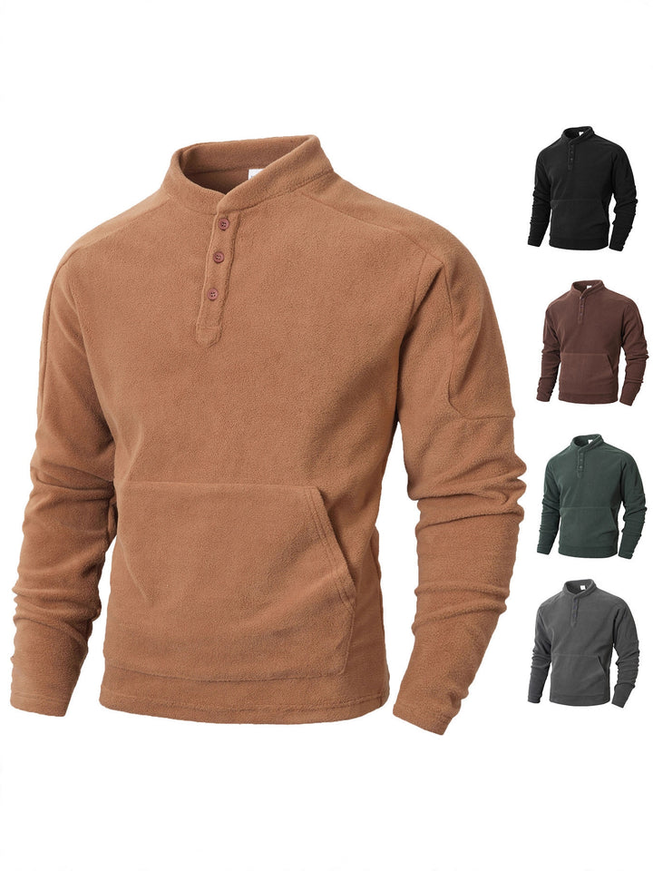 Herren Fleece-Pullover mit modischem Stehkragen und praktischen Knopfdetails Echoarchiv