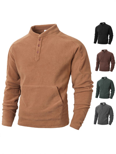 Herren Fleece-Pullover mit modischem Stehkragen und praktischen Knopfdetails Echoarchiv