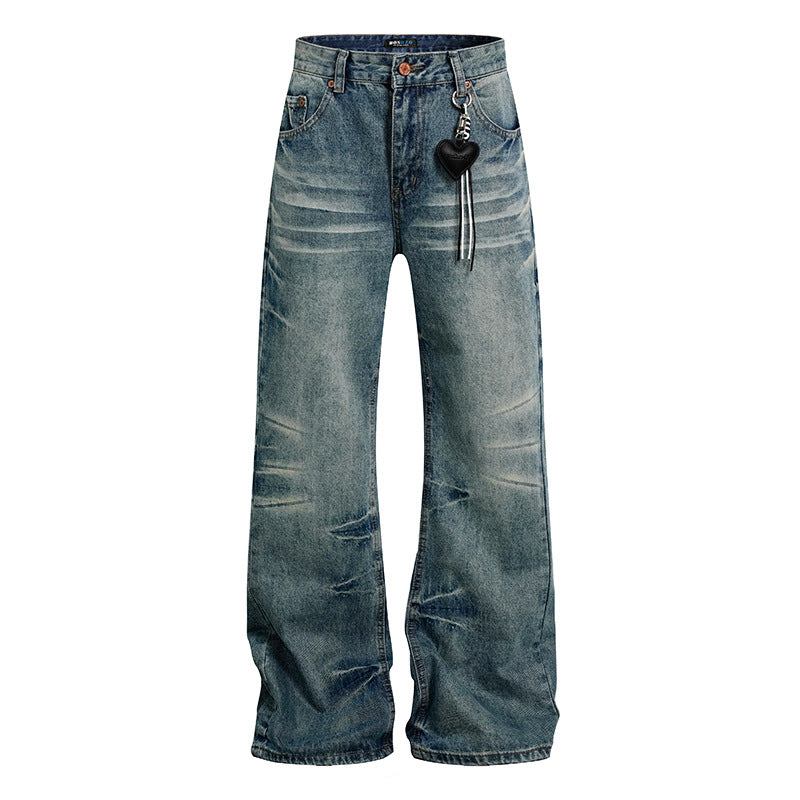 Damen Weite Vintage-Jeans im Schlagstil mit Used-Wash und Herz-Anhänger Echoarchiv