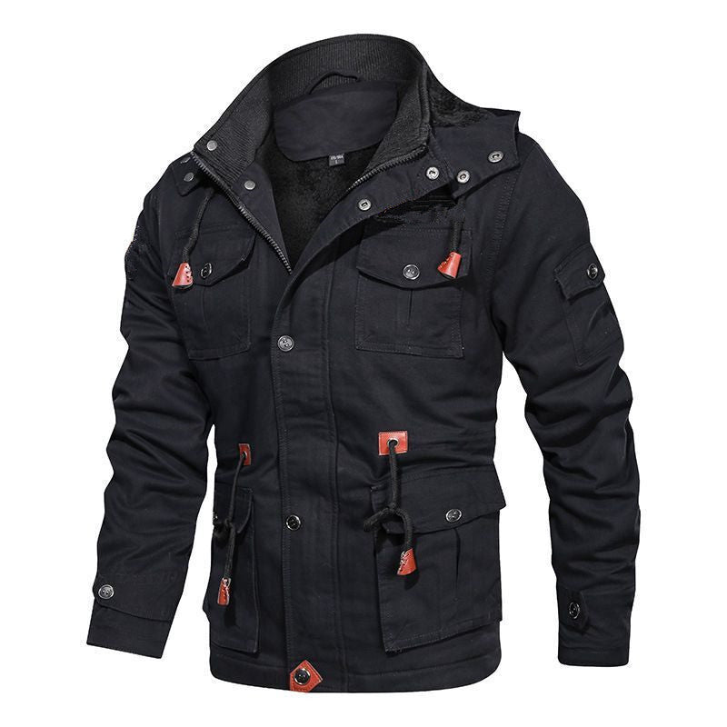 Herren Canvas-Fieldjacke mit Teddyfutter, Kapuze und Multifunktions-Taschen Echoarchiv