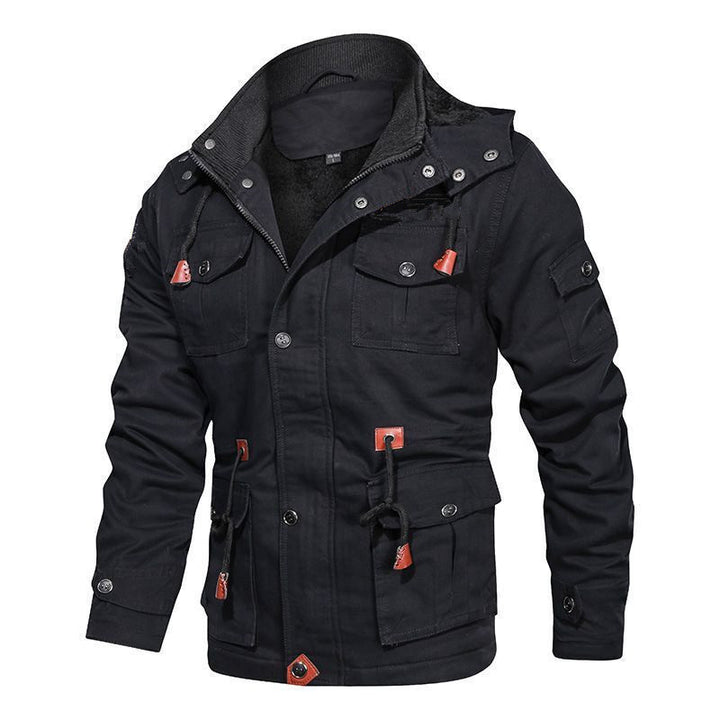 Herren Canvas-Fieldjacke mit Teddyfutter, Kapuze und Multifunktions-Taschen Echoarchiv