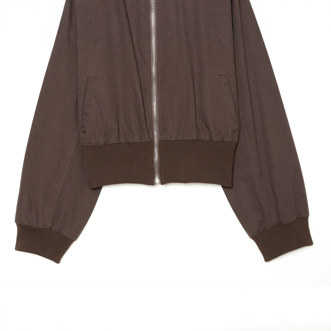 Damen kurzes Bomberjacke-Cropped mit breitem Rippenbund, Metallreißverschluss und oversized Ärmeln – Avenza