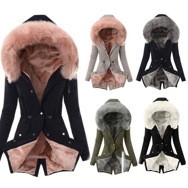 Damen Taillierter Winterparka mit kuscheligem Teddyfutter und großer Kapuze Echo Archiv