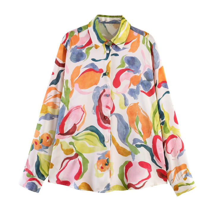 Damen bedruckte Oversize-Bluse mit Hemdkragen und Perlmuttknöpfen Echo Archiv
