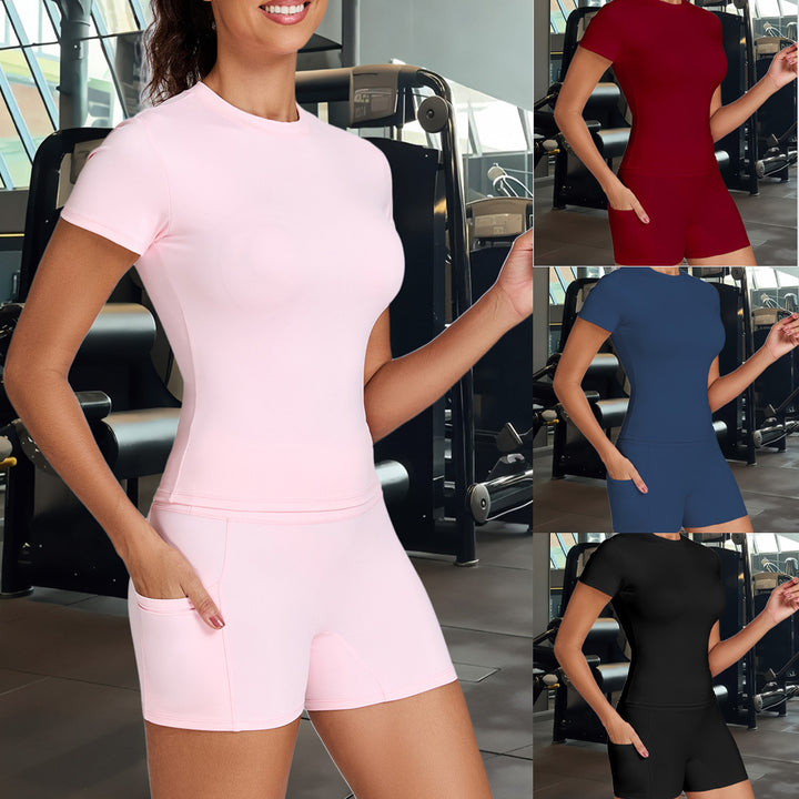 Damen Funktionale Sport-Shorts mit seitlichen Taschen und hohem Bund Echo Archiv