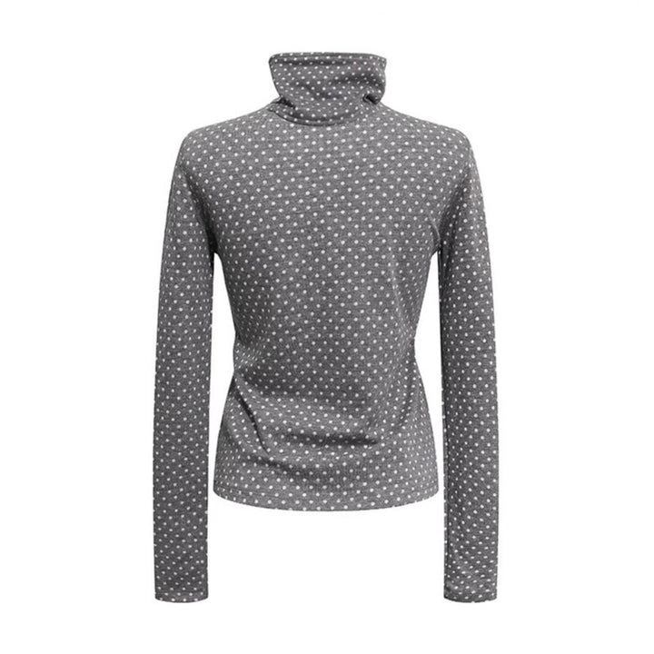 Damen Rollkragen-Feinstrickshirt mit Punktmuster und elastischem Jersey Echoarchiv