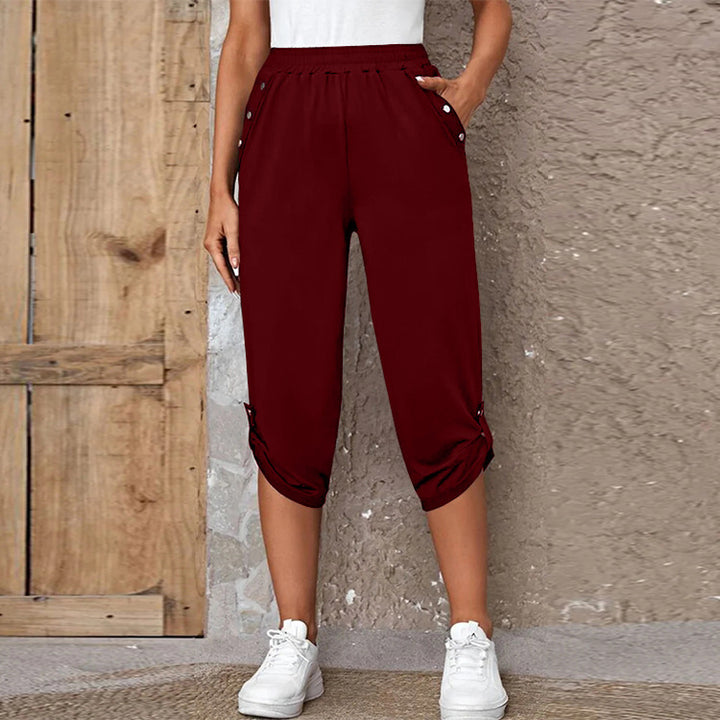 Damen nan lässige dreiviertellange Hose mit elastischem Bund, Eingrifftaschen und krempelbarem Saum Echo Archiv