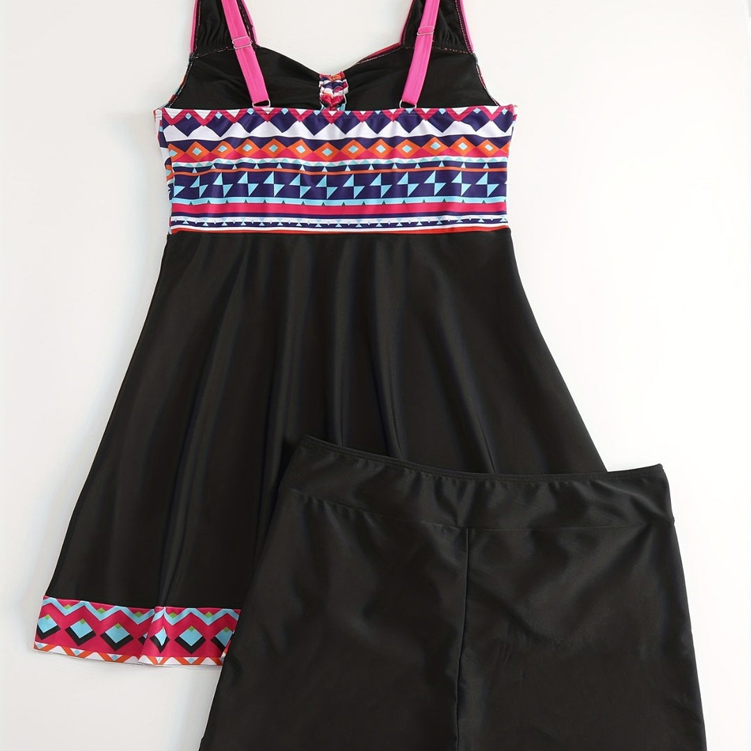 Damen Sportliches Badeanzug-Set mit modischem Oberteil und Shorts Echo Archiv