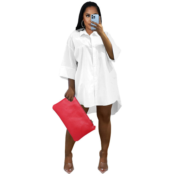 Damen Oversize Hemdblusenkleid mit asymmetrischem Saum und 3/4‑Ärmeln Echoarchiv