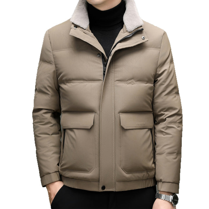 Herren gesteppte Winterjacke mit weichem Kunstfellkragen und praktischen Taschen Echoarchiv