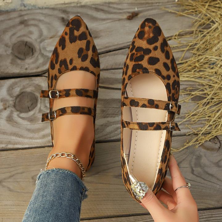 Damen spitze Mary-Jane Ballerinas mit doppelt verstellbaren Schnallenriemen und gepolstertem Komfortfußbett – Lioré