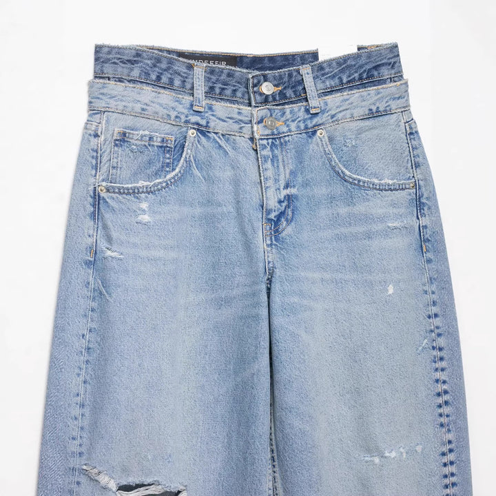 Damen Weite taillenhohe Jeans mit verwaschenem Finish und Rissen Echo Archiv