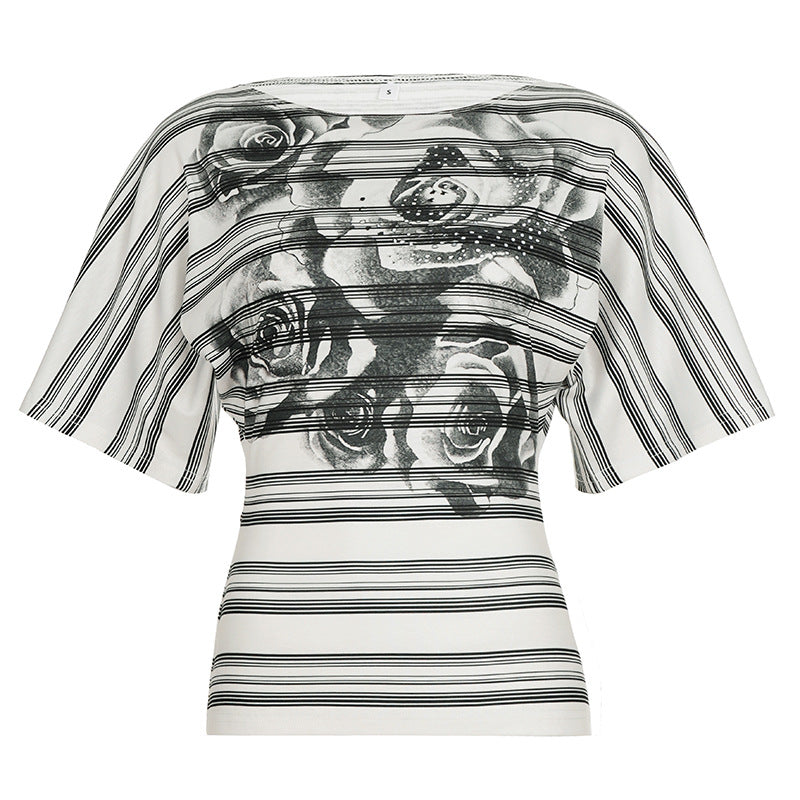 Damen T-Shirt mit floralem Druck und gestreiftem Design Echo Archiv
