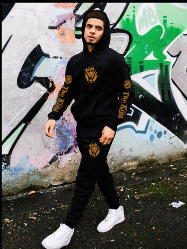 Herren Sportliches Kapuzenpulli und Jogginghose Set mit Königsmotiv Echoarchiv