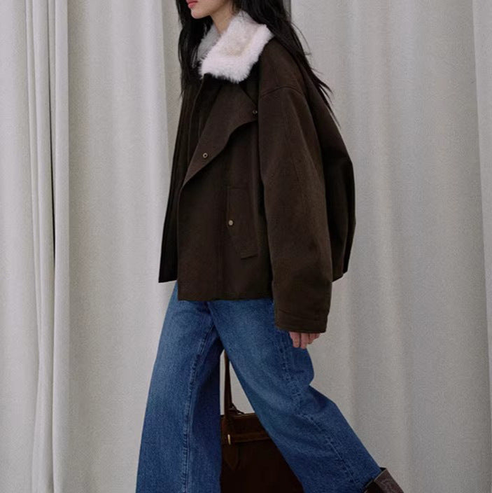 Damen Modische und bequeme Übergangsjacke mit Teddykragen Echoarchiv