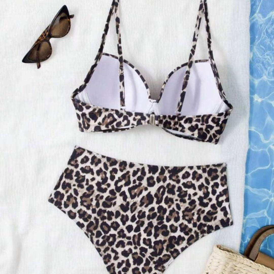 Damen Hoch tailliertes Bikini-Set mit gepolstertem Oberteil und animalischem Muster Echo Archiv