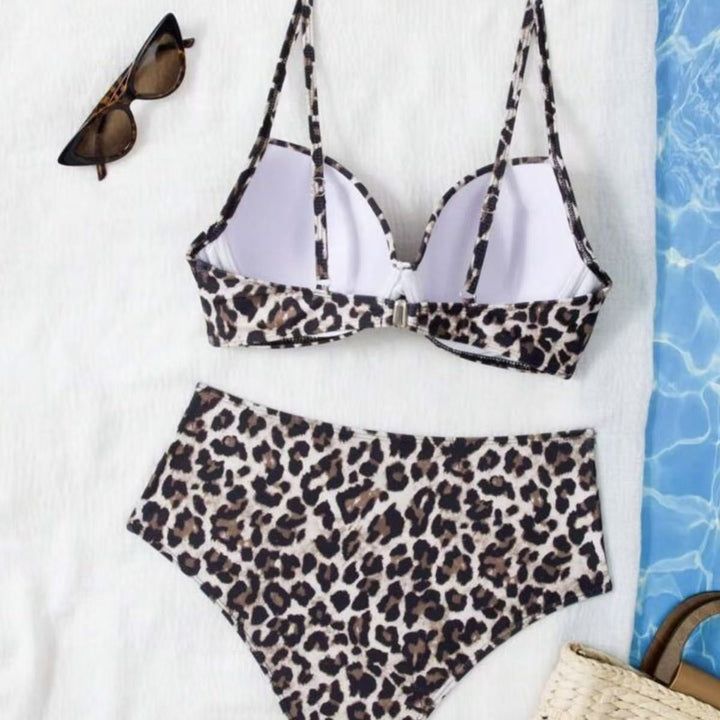 Damen Hoch tailliertes Bikini-Set mit gepolstertem Oberteil und animalischem Muster Echo Archiv