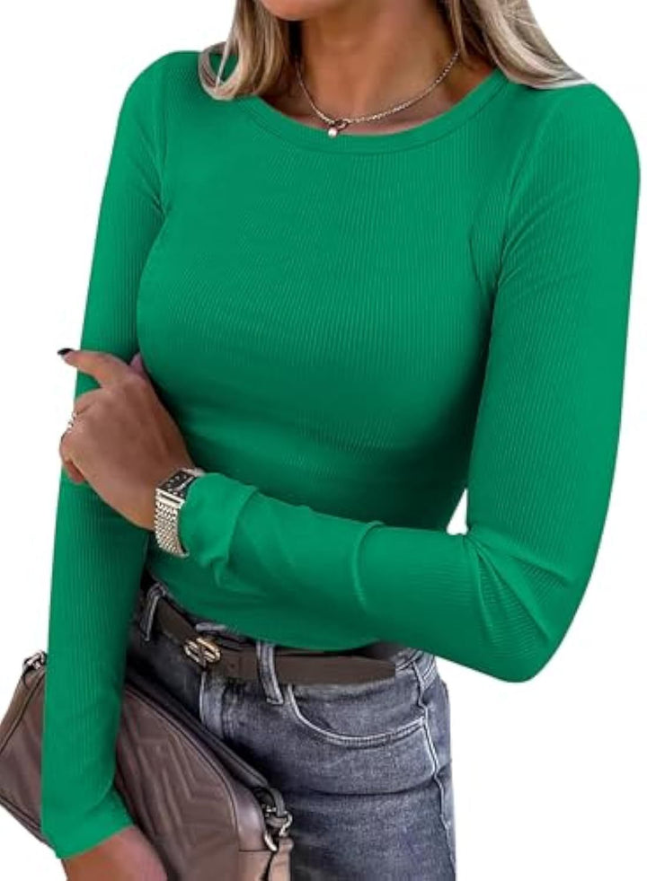 Damen Schmalgeschnittenes Ripp-Longsleeve mit Rundhalsausschnitt und Stretch-Baumwollmix – Avérine