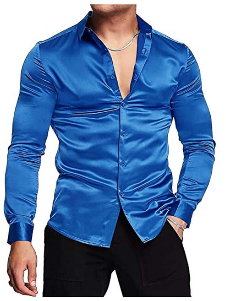 Herren elegantes Langarm-Hemd mit glänzendem Finish und modernen Details Echoarchiv