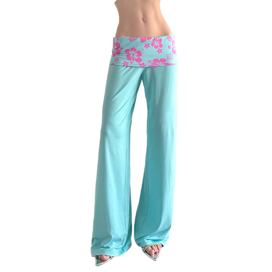 Damen nan weite Yoga-Palazzohose mit Umschlagbund und hoher Taille Echo Archiv