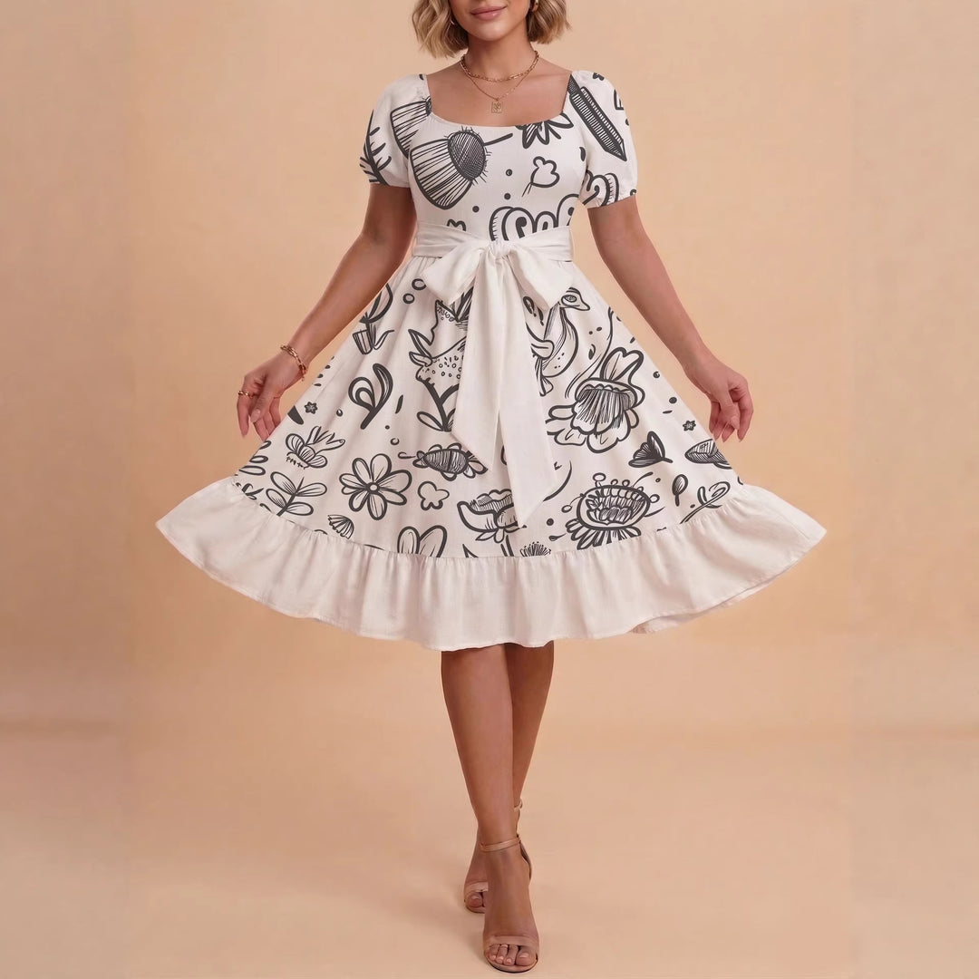 Damen Midi Kleid mit elegantem Blumendruck und tailliertem Gürtel Echo Archiv