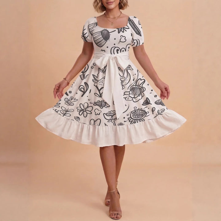 Damen Midi Kleid mit elegantem Blumendruck und tailliertem Gürtel Echo Archiv