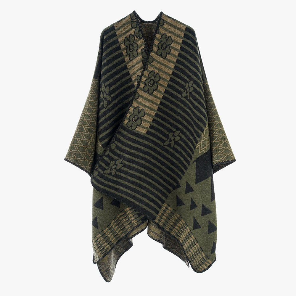Damen Oversize Jacquard‑Ruana im Ethno‑Patchwork‑Design – Avérine
