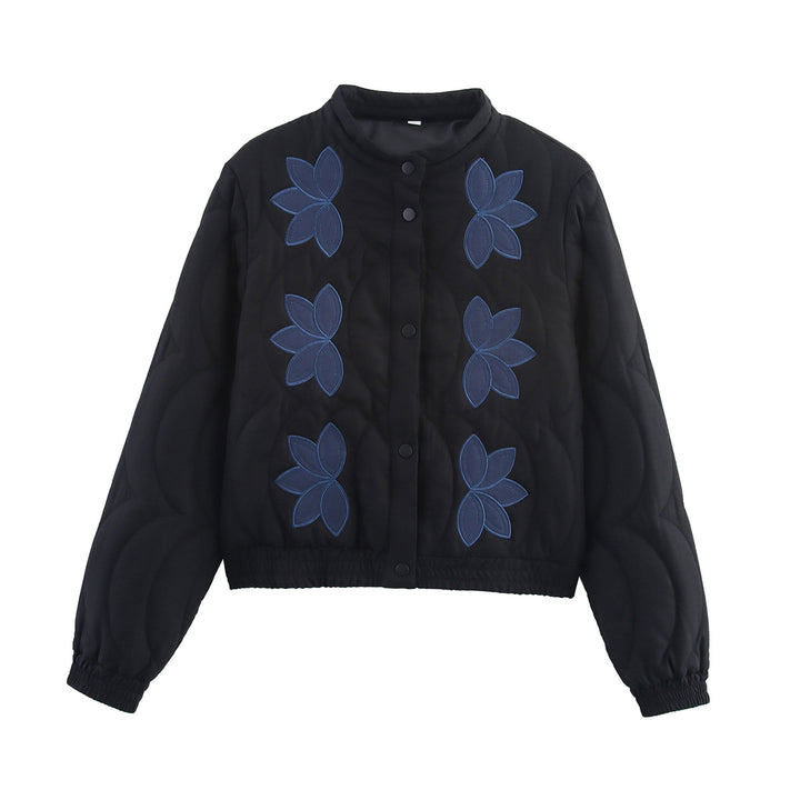 Damen Kurz geschnittene Steppjacke mit floralen Applikationen und elastischem Saum Echo Archiv