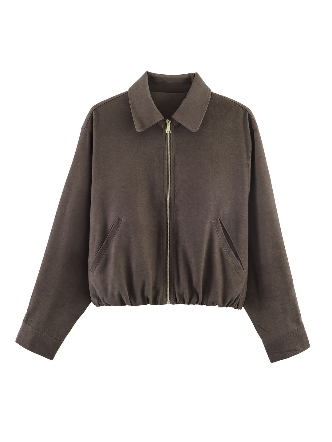 Damen Kurzblouson im Velours‑Look mit spitzem Hemdkragen und Gummizugsaum Echo Archiv