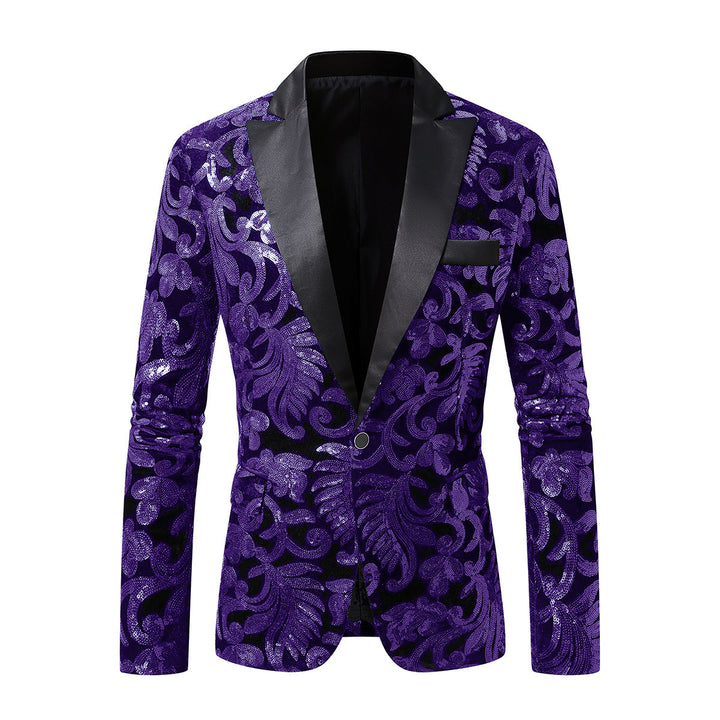 Herren eleganter Pailletten-Blazer im luxuriösen floralem Design Echoarchiv