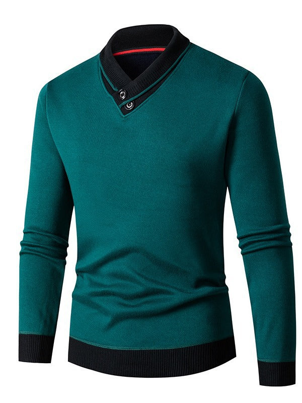 Herren modischer Pullover mit asymmetrischem Kragen und Knopfdetail Echoarchiv