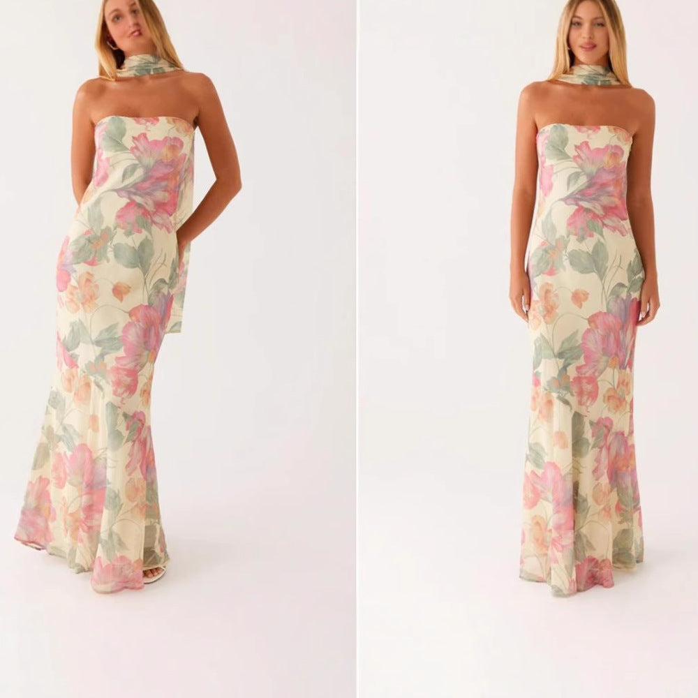 Damen Elegantes Langarm Abendkleid im Blumendesign Echoarchiv