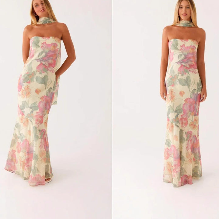 Damen Elegantes Langarm Abendkleid im Blumendesign Echoarchiv