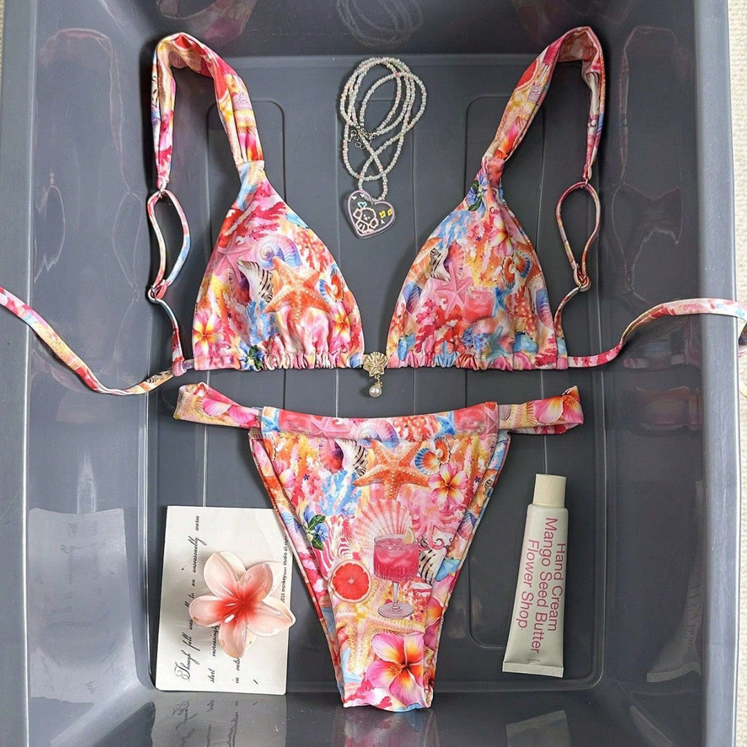 Damen Floral-Design Triangel-Bikini mit verstellbaren Trägern Echo Archiv