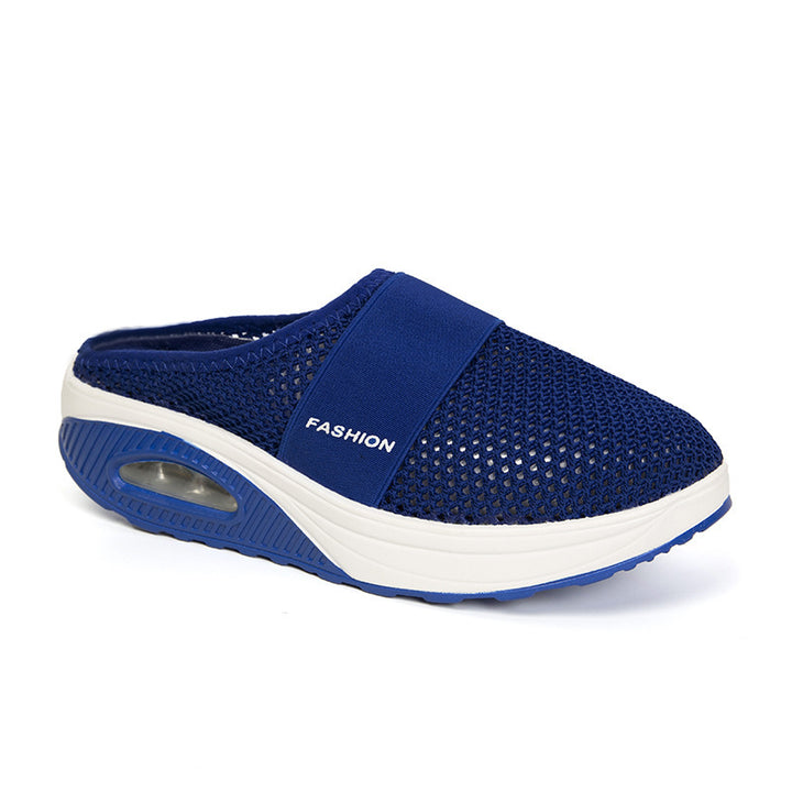 Damen Halbschuh-Slipper mit atmungsaktivem Strickobermaterial, elastischem Mittelfußriemen und Dämpfungssohle – Lioré