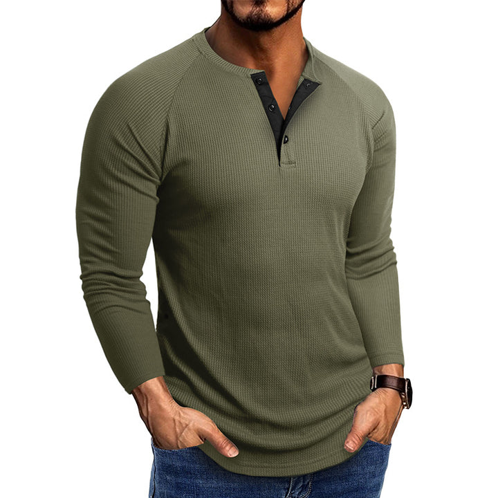 Herren modisches Langarm-Henley-Shirt mit strukturiertem Stoff und eleganten Knopfdetails Echoarchiv