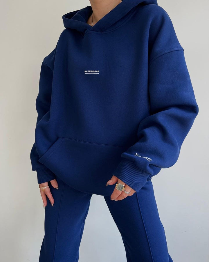 Damen Set Schwere French‑Terry Oversize‑Kapuzenpullover mit Kängurutasche und Slim‑Jogginghose Echoarchiv