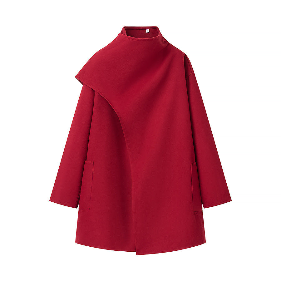 Damen Asymmetrischer Wollmix-Mantel mit Cape-Überwurf und Stehkragen Echo Archiv