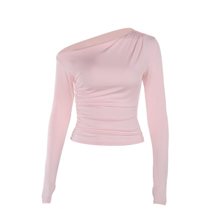 Damen Langarm-Crop-Top mit asymmetrischem Ausschnitt und Raffung Echo Archiv