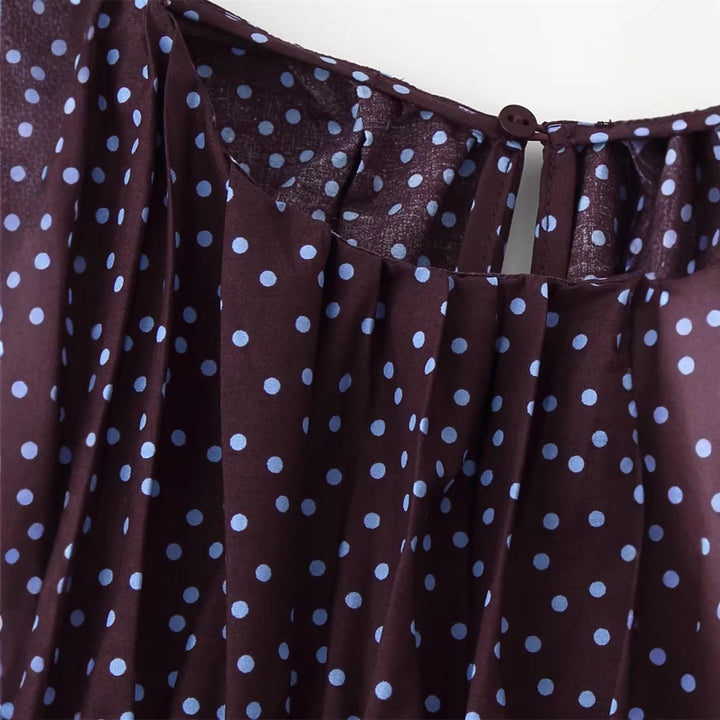 Damen gerafftes Polka‑Dot Oberteil mit elastischem Smock‑Korpus, Ballonärmeln und Volantsaum Echo Archiv