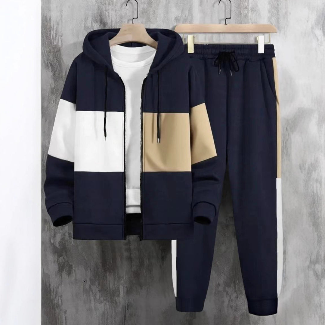 Herren Sportliches Freizeitanzug-Set mit kontrastierenden Farbpaneln und praktischen Taschen Echoarchiv