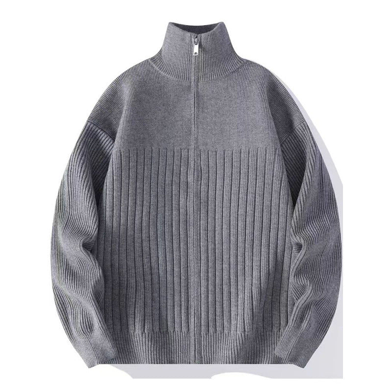 Herren Strukturierter Strickpullover mit halbem Reißverschluss und Rippenstruktur Echoarchiv