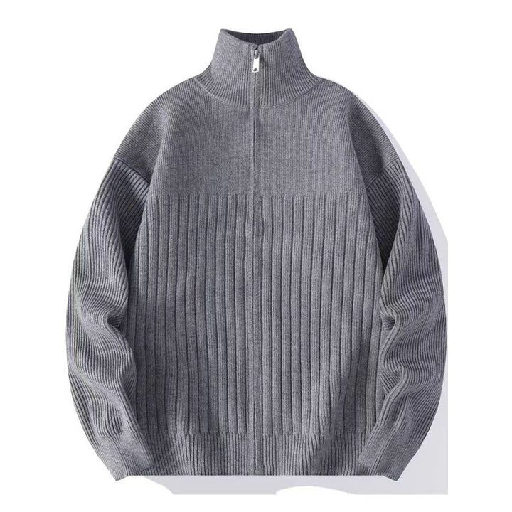 Herren Strukturierter Strickpullover mit halbem Reißverschluss und Rippenstruktur Echoarchiv