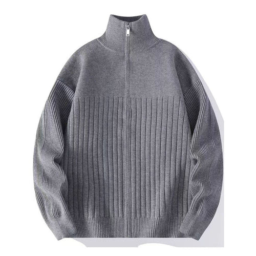 Herren Strukturierter Strickpullover mit halbem Reißverschluss und Rippenstruktur Echoarchiv