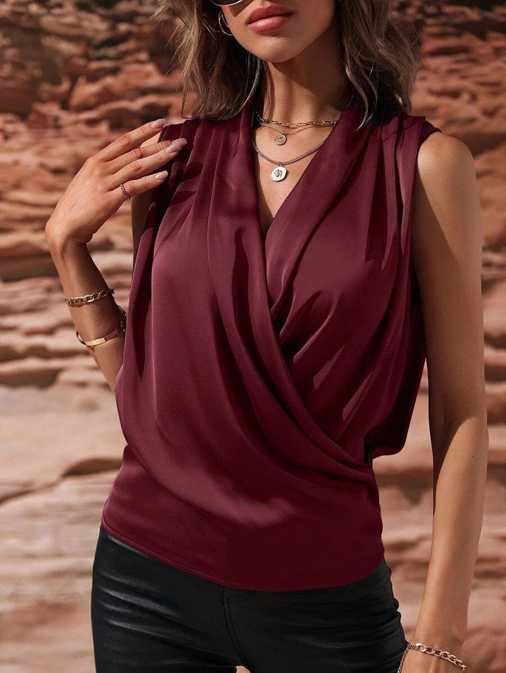 Damen elegantes Oberteil mit Wickeldesign und gerafftem Schnitt Echoarchiv