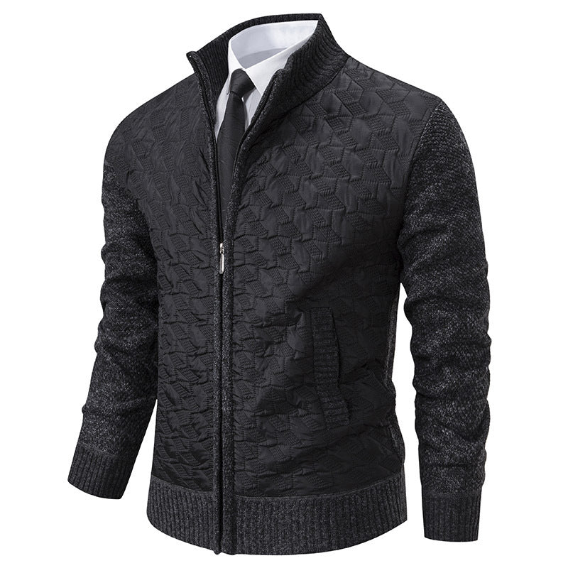 Herren Gesteppte Hybrid-Strickjacke mit Stehkragen, Kontrastärmeln und durchgehendem Reißverschluss Echo Archiv