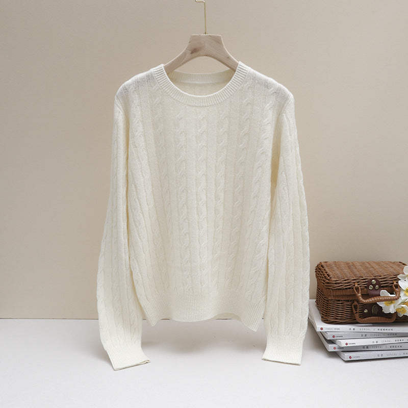 Damen Feiner Zopfmuster-Kabelstrickpullover mit Rundhalsausschnitt und Kaschmir‑Effekt Echo Archiv