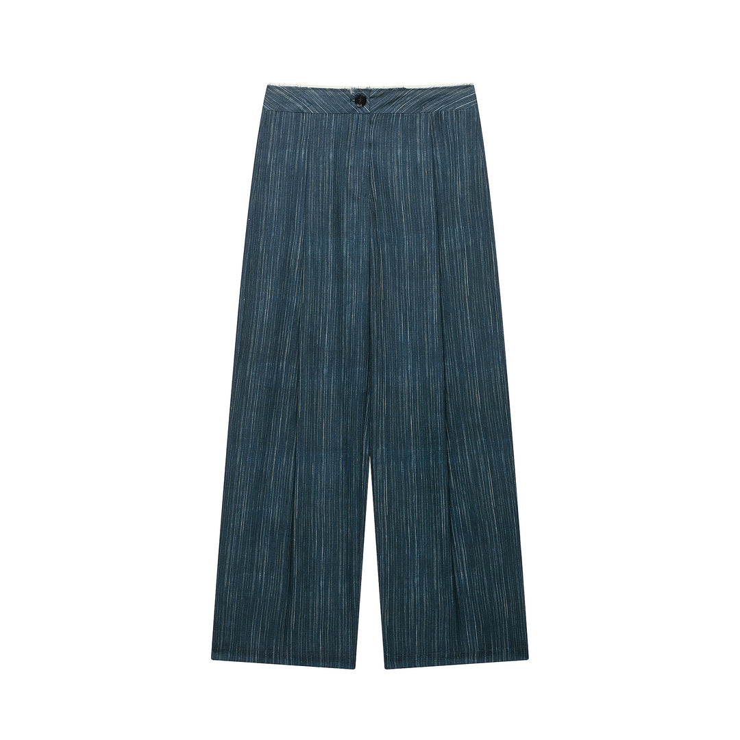 Damen Hochtaillierte Culottehose aus Leinen‑Look mit feinem Nadelstreifen und weitem Bein Echo Archiv