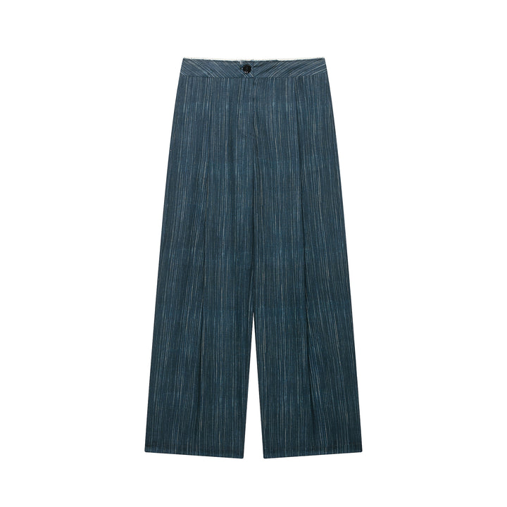 Damen Hochtaillierte Culottehose aus Leinen‑Look mit feinem Nadelstreifen und weitem Bein Echo Archiv