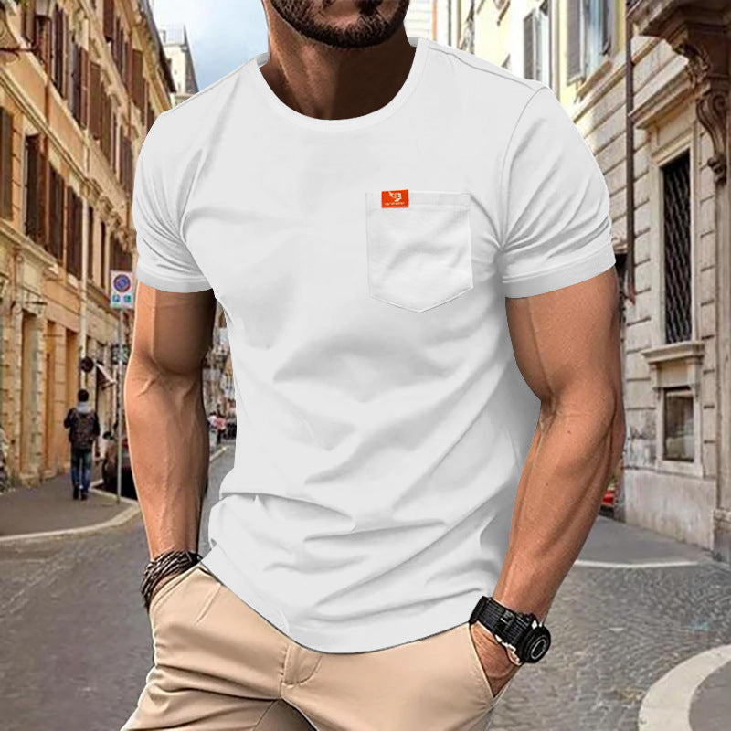 Herren nan klassisches Rundhals-T-Shirt mit Brusttasche und verstärktem Saum Echo Archiv